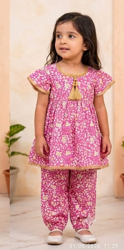 Girls Floral Peplum Top and Pant Co-ord Set - Pink