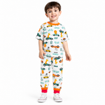 Kids Animal Race Car Print T-Shirt & Pant Set - White Orange