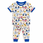 Kids Police & Ambulance Print T-Shirt & Pant Set - Cream Blue