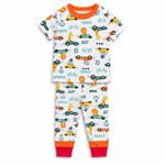 Kids Animal Race Car Print T-Shirt & Pant Set - White Orange