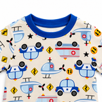 Kids Police & Ambulance Print T-Shirt & Pant Set - Cream Blue