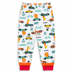 Kids Animal Race Car Print T-Shirt & Pant Set - White Orange