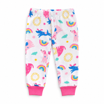 Kids Puppy & Rainbow Print T-Shirt & Pant Set - White Pink