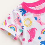 Kids Puppy & Rainbow Print T-Shirt & Pant Set - White Pink