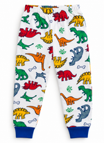 Kids Colourful Dinosaur Print T-Shirt & Pant Set - White Royal Blue