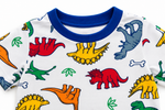 Kids Colourful Dinosaur Print T-Shirt & Pant Set - White Royal Blue