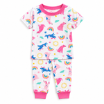 Kids Puppy & Rainbow Print T-Shirt & Pant Set - White Pink