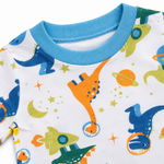 Kids Space Dinosaur Print T-Shirt & Pant Set - White Blue