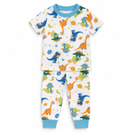 Kids Space Dinosaur Print T-Shirt & Pant Set - White Blue