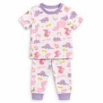 Kids Dino-Mite Pink Dinosaur Print T-Shirt & Pant Set - White Lavender