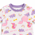 Kids Dino-Mite Pink Dinosaur Print T-Shirt & Pant Set - White Lavender
