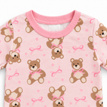 Kids Teddy Bear & Bow Print T-Shirt & Pant Set - Pink