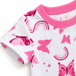 Kids Butterfly & Rainbow Print T-Shirt & Pant Set - White Pink