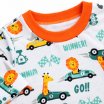 Kids Animal Race Car Print T-Shirt & Pant Set - White Orange