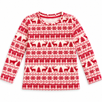 Girl Kids Christmas Reindeer Full Sleeve T-Shirt & Pant Set - Cream Red