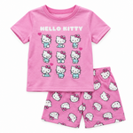 Pink Hello Kitty T-shirt and matching shorts set on white background