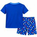 Blue Sonic kids T-shirt and pixel-print shorts set, back view
