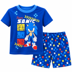 Blue Sonic kids T-shirt and pixel-print shorts set, front view